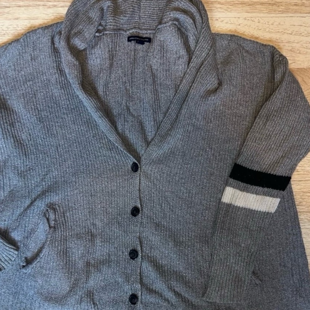 American Eagle‎ Outfitters Gray Cardigan with Black and White Stripes